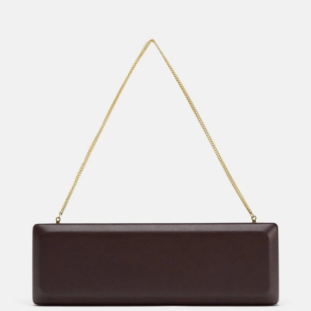 Zara Dark Brown Clutch with Gold Chain